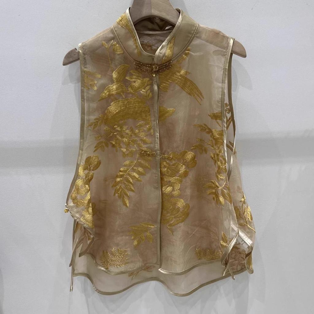 Summer New High Fashion Retro Buckle Embroidered Eugen 2025 Vest Antique Top