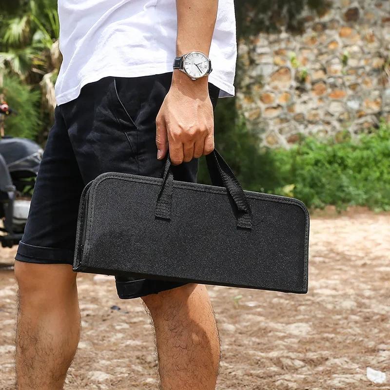 9dílná přenosná sada nářadí na grilování s látkovým úložným vakem, venkovní gril, sada na grilování, sada na špachtle, klip na špízy, grilovací nářadí