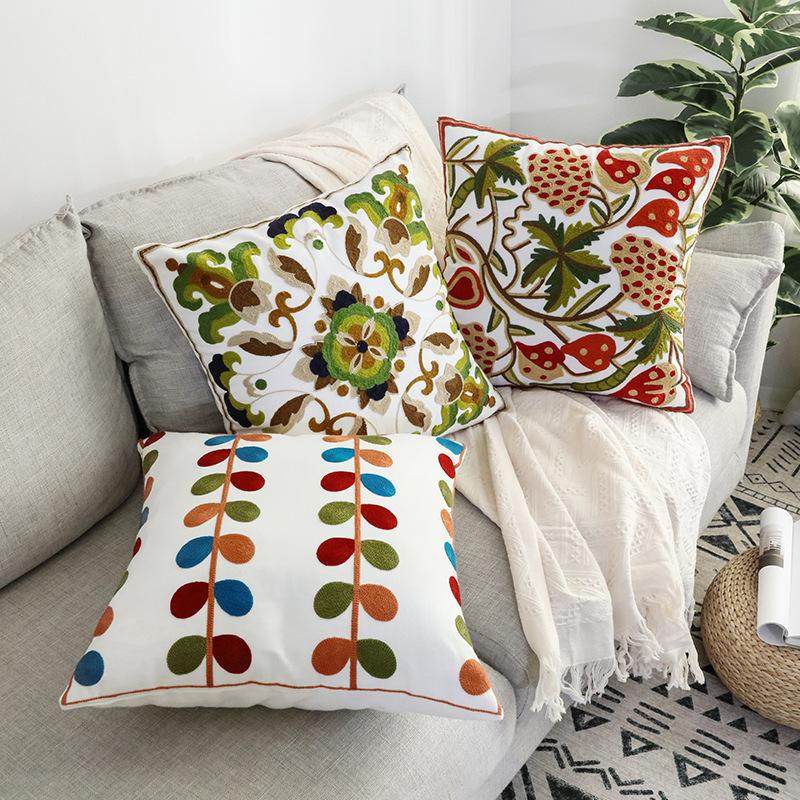 Ins Floral Embroidery Pillow Case Living Room Sofa Decoration Flower Bedroom Bedside Pillow