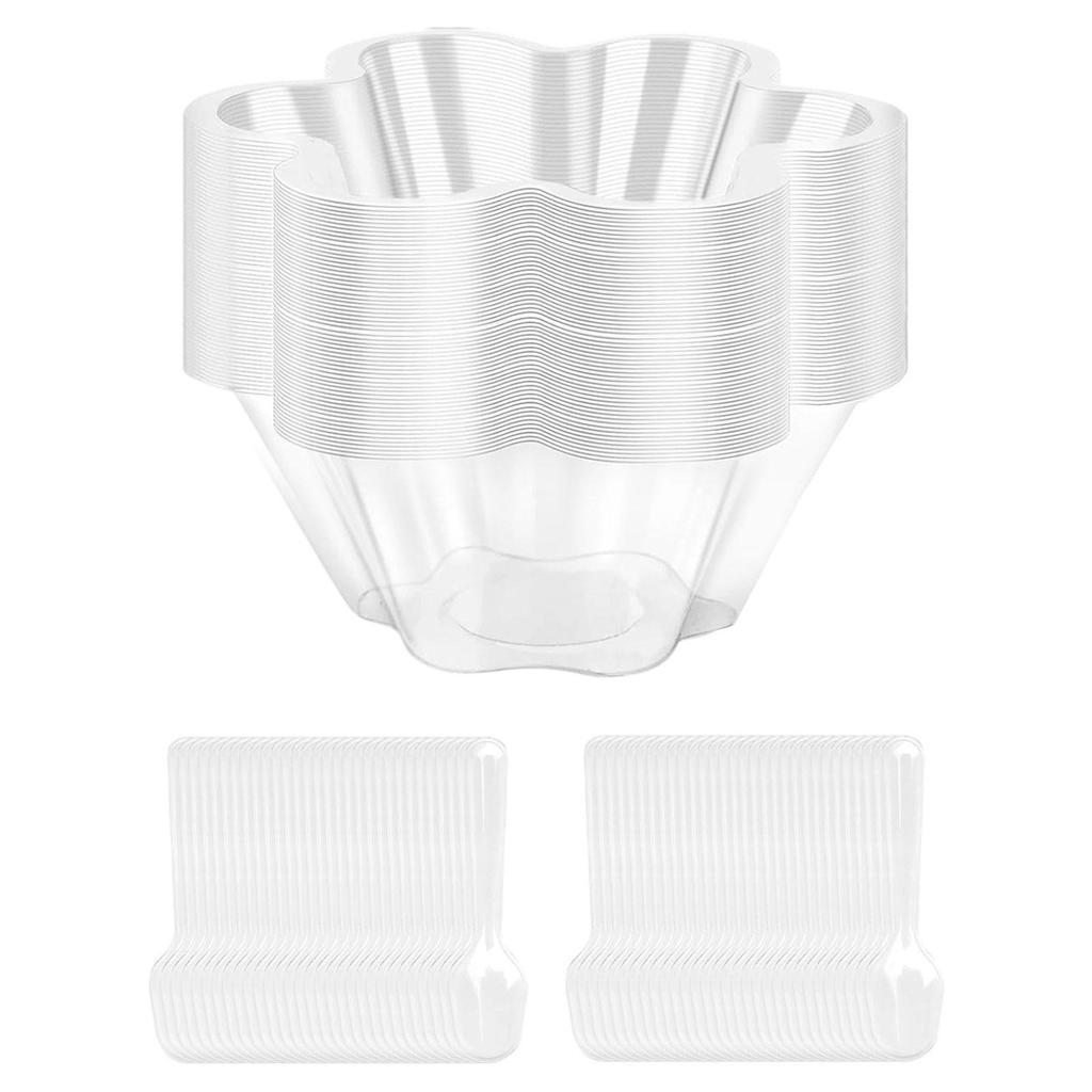 60x Dessert Cups Mini Flower Shaped,Party Serving Bowls,with Spoons,Fruit Cups for Puddings Fruit Ice Cream Parfait Supplies