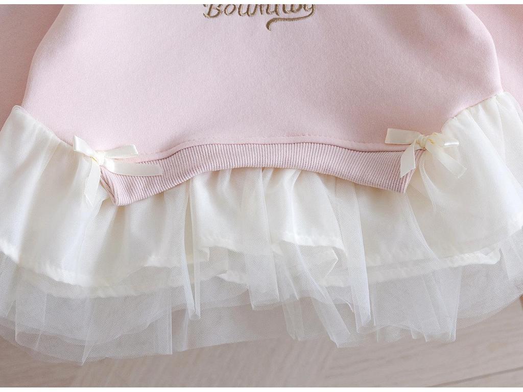 Autumn 25 Lace Trim Korean Style Sweatshirt for Girls - Embroidered Bow Top with Trendy Lettering