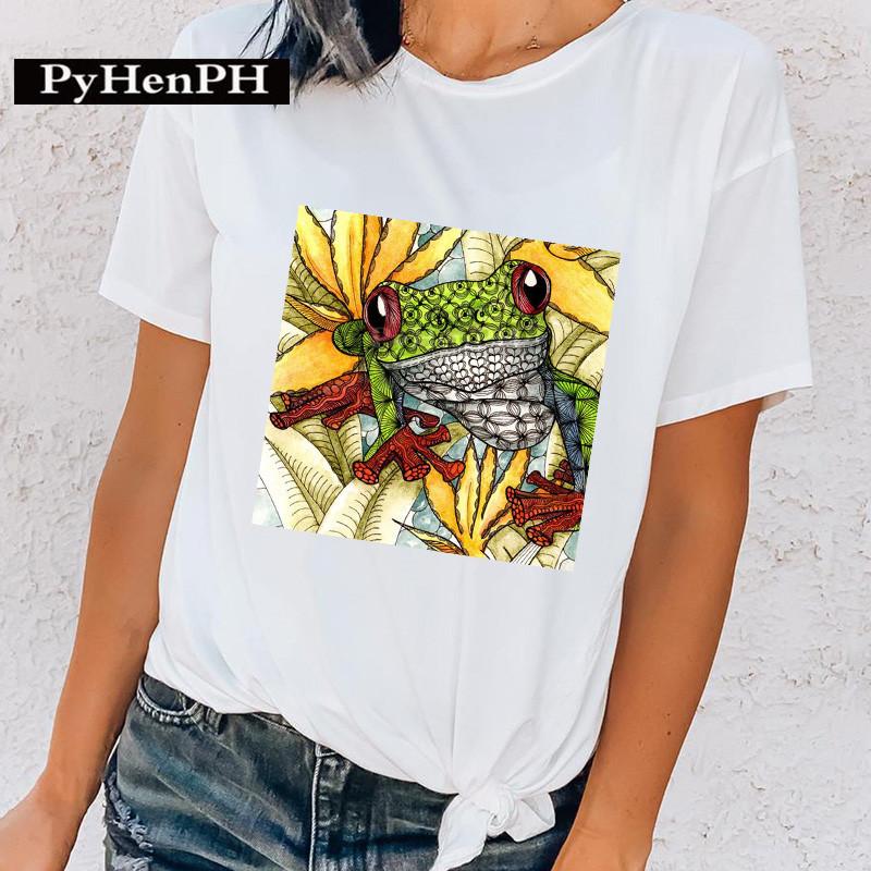Funny Frog Tshirt New Interesting Frog Print T-shirt Summer Men and Women Couples Short Sleeve Shirt Ins Oversized T Shirt Tops S