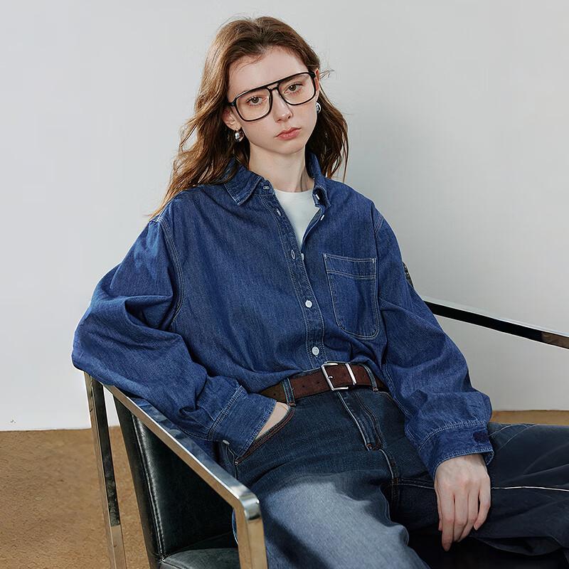 Chuyu Women's Green Poppy Embroidered Denim Shirt