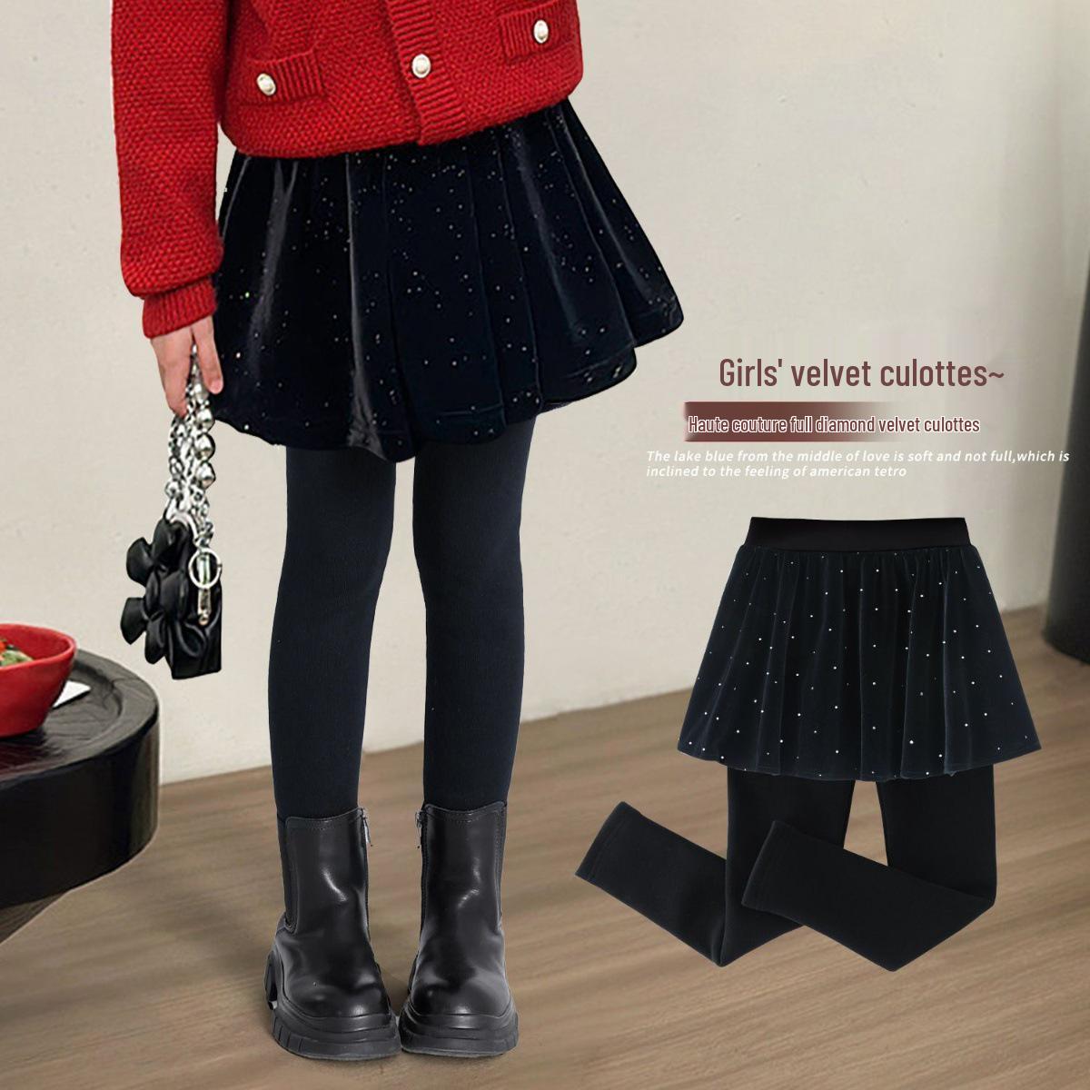 

Girls Velvet Legging Skirt - Winter Two-Piece Style with Christmas Design 130