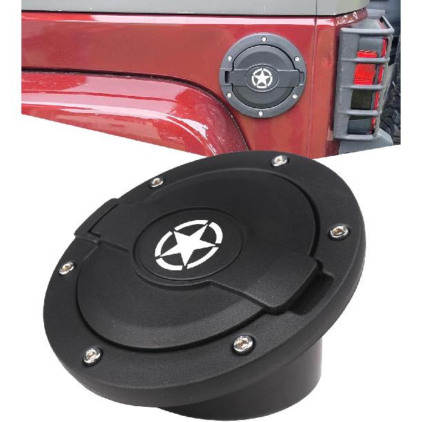 Black Gas Cap Cover Fuel Filler Door Cover Compatible with 2007-2017 Wrangler JK JKU 2/4-DOOR(NOT FOR 2018+ JL MODELS)