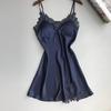 Vestaglia da Notte Sexy da Donna Scollo a V Senza Schiena Senza Maniche Patchwork di Pizzo Imbottiture Rimovibili Raso Tinta Unita Morbida Lunghezza Sopra il Ginocchio Abito da Notte da Donna