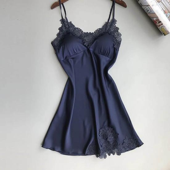 Vestaglia da Notte Sexy da Donna Scollo a V Senza Schiena Senza Maniche Patchwork di Pizzo Imbottiture Rimovibili Raso Tinta Unita Morbida Lunghezza Sopra il Ginocchio Abito da Notte da Donna