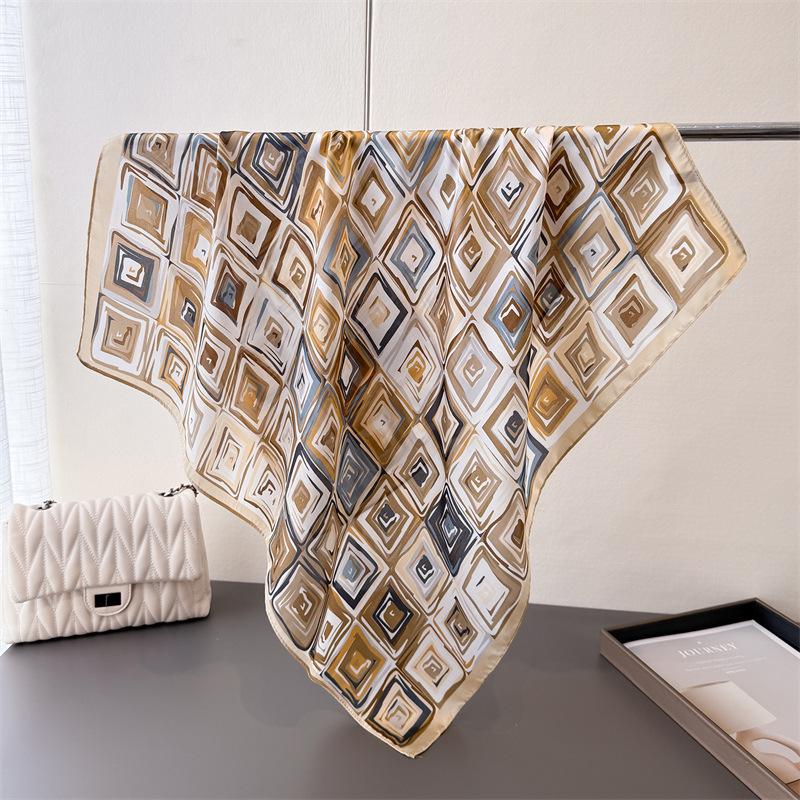 Women's Imitation Silk Square Scarf Soft Satin Lattice Print Wrap Foulard Neckerchief Bandanas Hair Skinny Tie Scarves Shawls