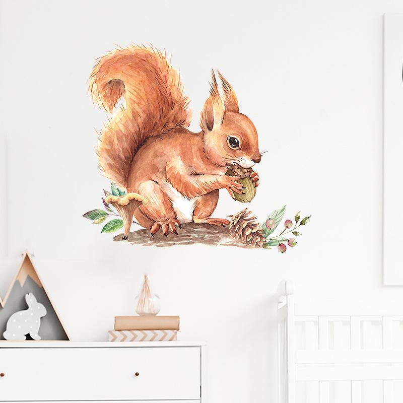 Cartoon Cute Squirrel with Pinecone Wall Sticker for Kids Room Kindergarten Home Decor Self-Adhesive Removable Decal