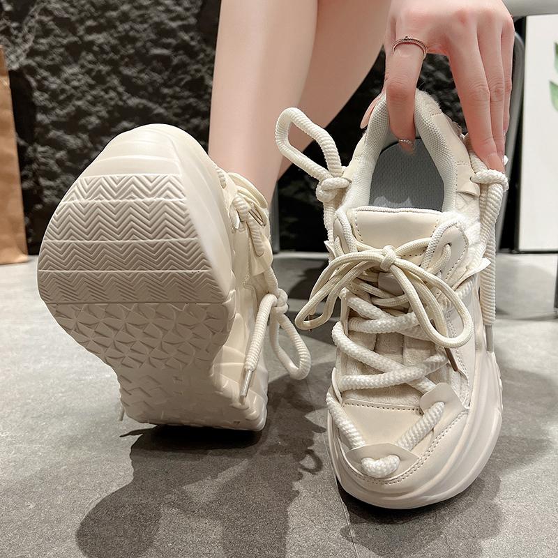 Fashion 9.5cm Heel Sneakers Mesh Microfiber Leather White Platform Sneakers for Women Chunky Platform Women Fashion Sneaker Shoes