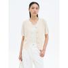 Linen Blend Round Neck Short Sleeve Cardigan Ivory
