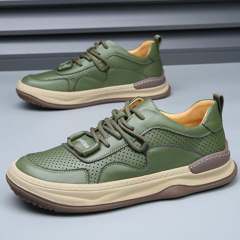 Men's Breathable Leather Crooked Toe Clown Shoes - Trendy Versatile Casual Hollowed-Out White Skate Shoes for Spring/Summer