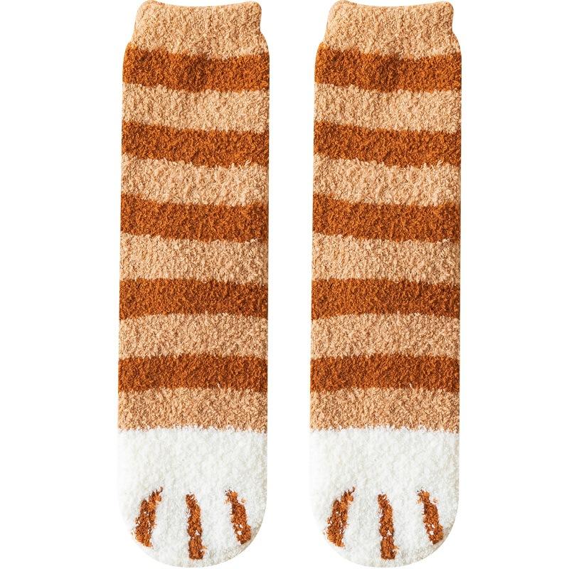 Herbst Winter Korallensamt Socken Niedliche Katzenpfoten Socken Für Frauen Kinder Mädchen Mittelhohe Dicke Schlaf Socken Hausbodensocken