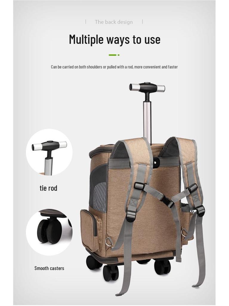 Foldable Dual-Use Cat & Pet Trolley Backpack - Large Capacity, Portable for Outdoor Use