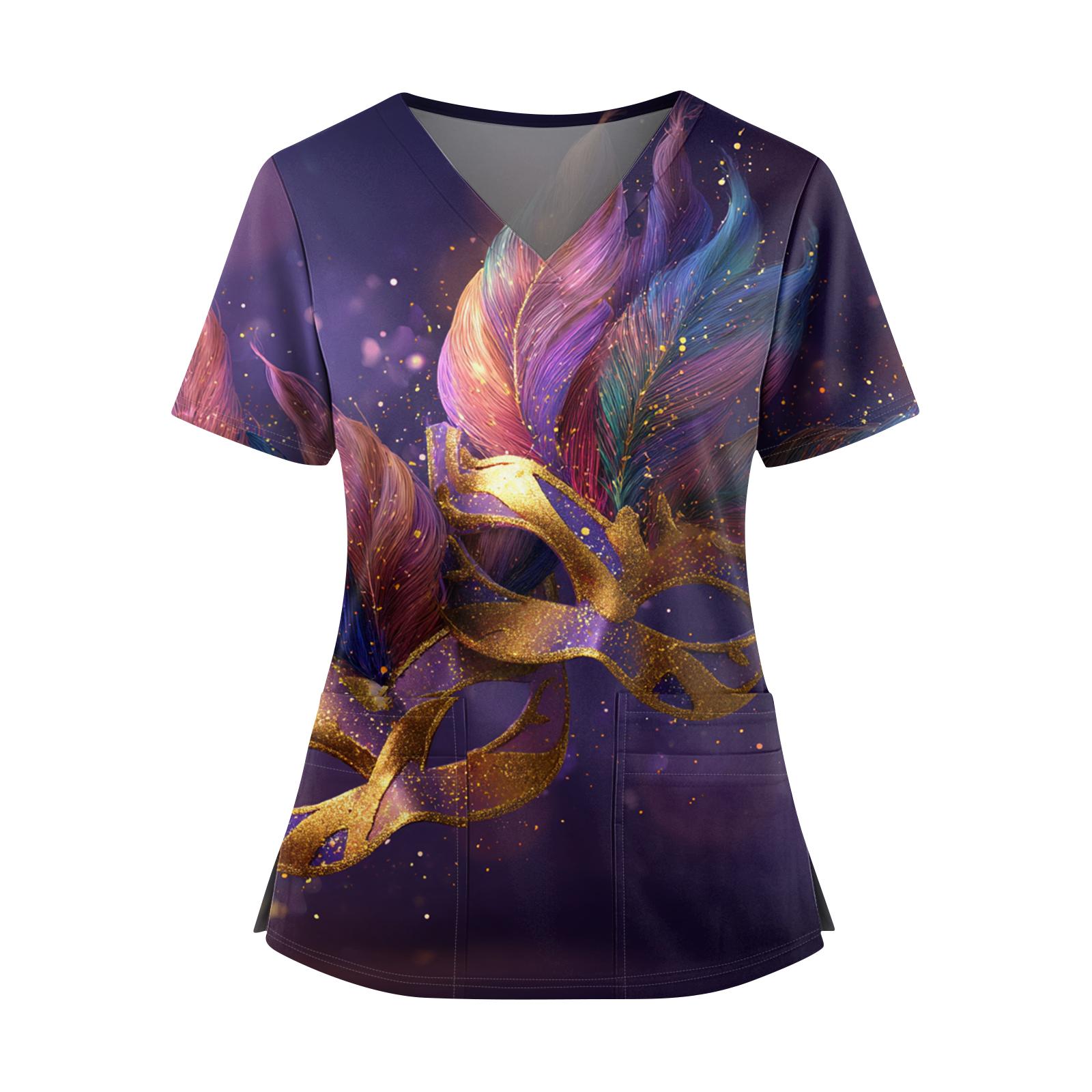 

Женская футболка для сиделки с принтом, V-образным вырезом, двумя карманами, короткими рукавами, разрезом по подолу, униформа для сиделки M