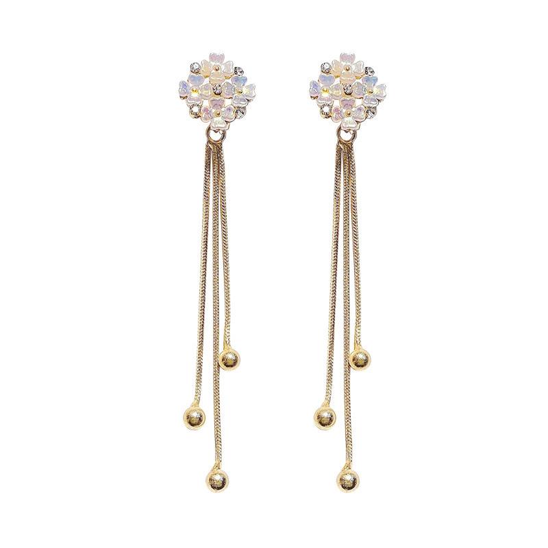 

Floral Tassel Drop Earrings with Crystal Accents Long Chain Dangle Lightweight Metal Jewelry for Women