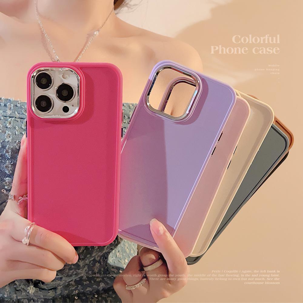 Plating Lens Iphone16 Suitable for 17promax IPhone Case 14 Silicone 11 Simple Solid Color 13