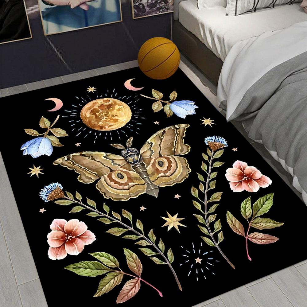 Mysterious Butterfly Plant  Area Rug for Home Living Room Bedroom Kitchen  Rug Non-slip Flannel Rug Machine Washable Floor Mat
