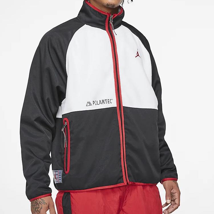 Air Jordan 11 Polartec Fleece Collar Spliced Colorblock Sports Jacket Men Jacket Black White Red CU1495-010
