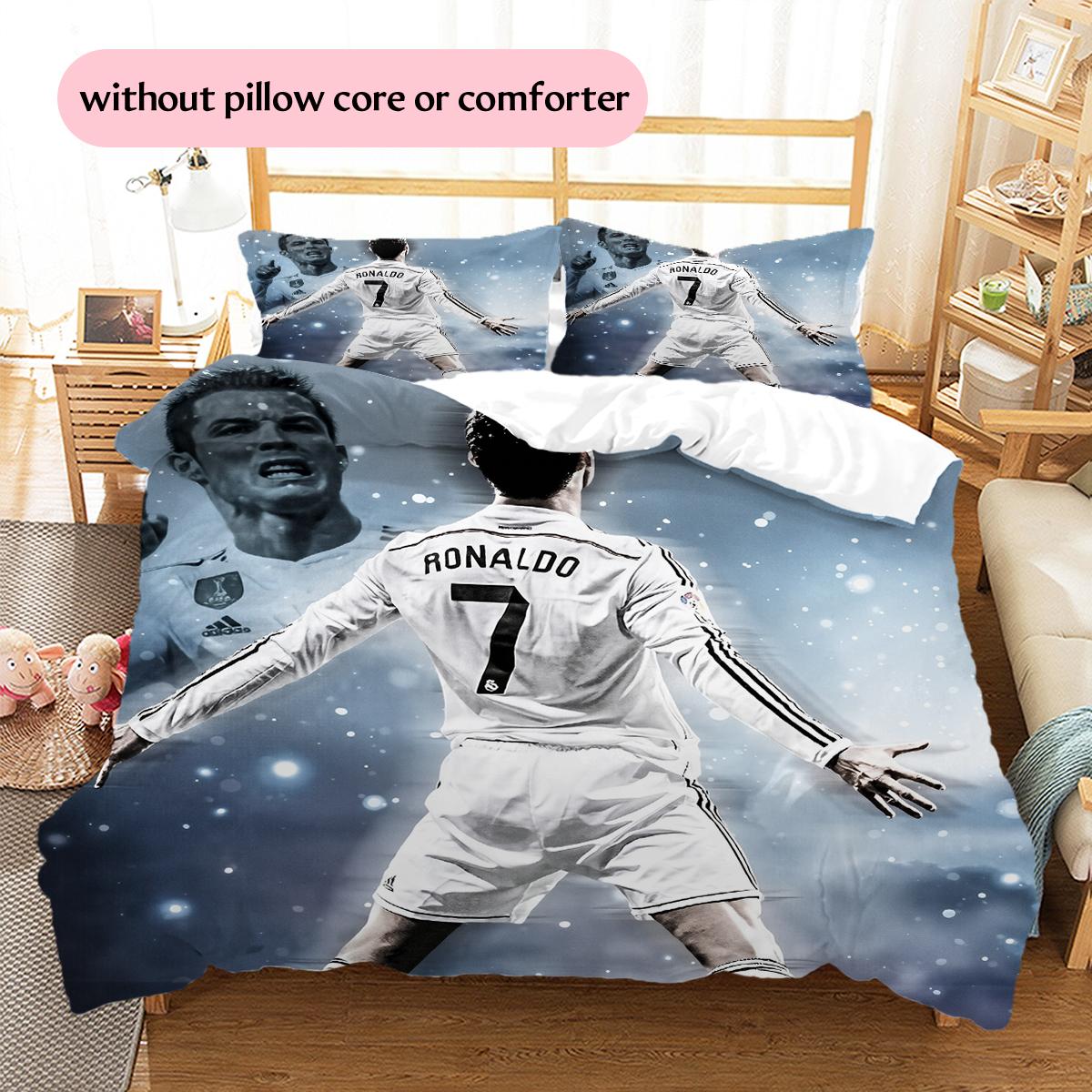 Cristiano Ronaldo Muster Bettwäsche Heimdekoration Geburtstagsgeschenk (1 Bettbezug + 2 Kissenbezüge, ohne Füllung) 135x200cm