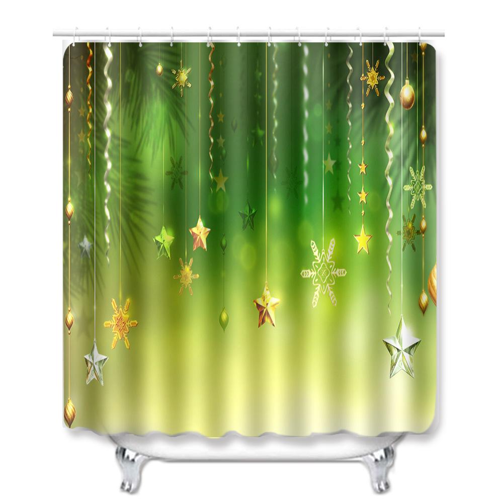 Christmas Home Shower Curtain Waterproof Polyester Cloth Toilet Floor Mat Four-Piece Set Entrance Door Mat Bedroom Living Room Carpet