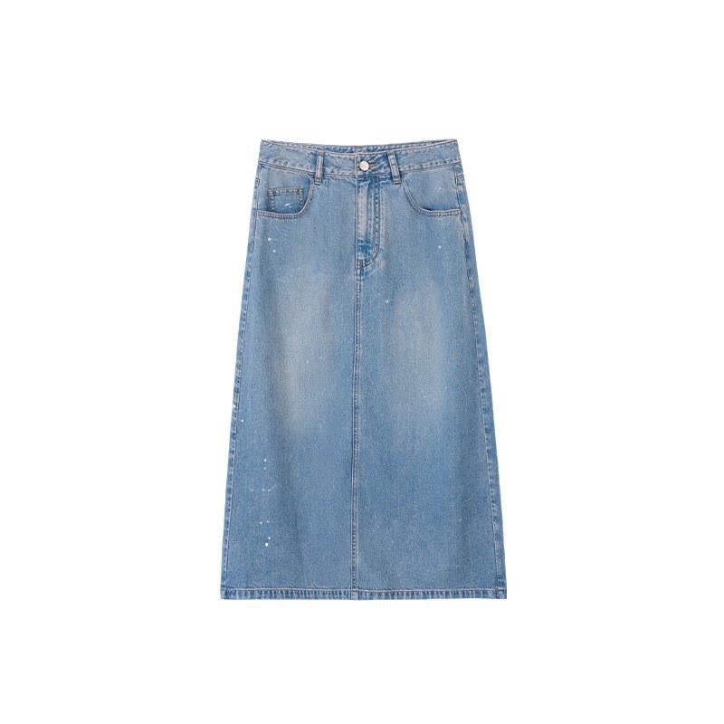 Northern Deer Retro A-Line Denim Half Skirt for Women - 64% Lyocell, 36% Cotton, Spring/Summer Collection.