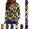 Women's Halloween Print Long Sleeve Top with Round Neck and Hem Slit for Casual Party Wear