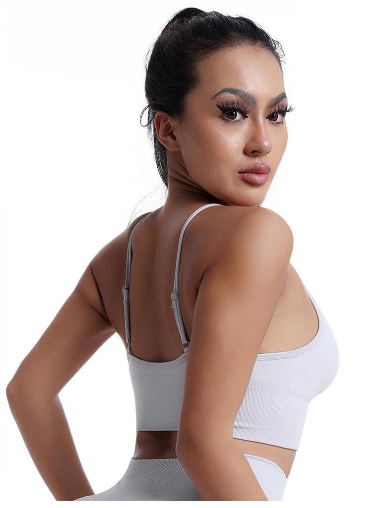 Nahtloser Damen-Sport-BH mit dünnen Trägern, herausnehmbaren Polstern und einfarbig