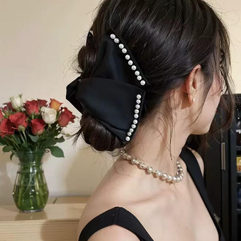 Hair Clips Vintage Soft Satin Hair Claw Rhinestone/pearl Hairpin Large Big Bow Ornament Women Hair Accessories