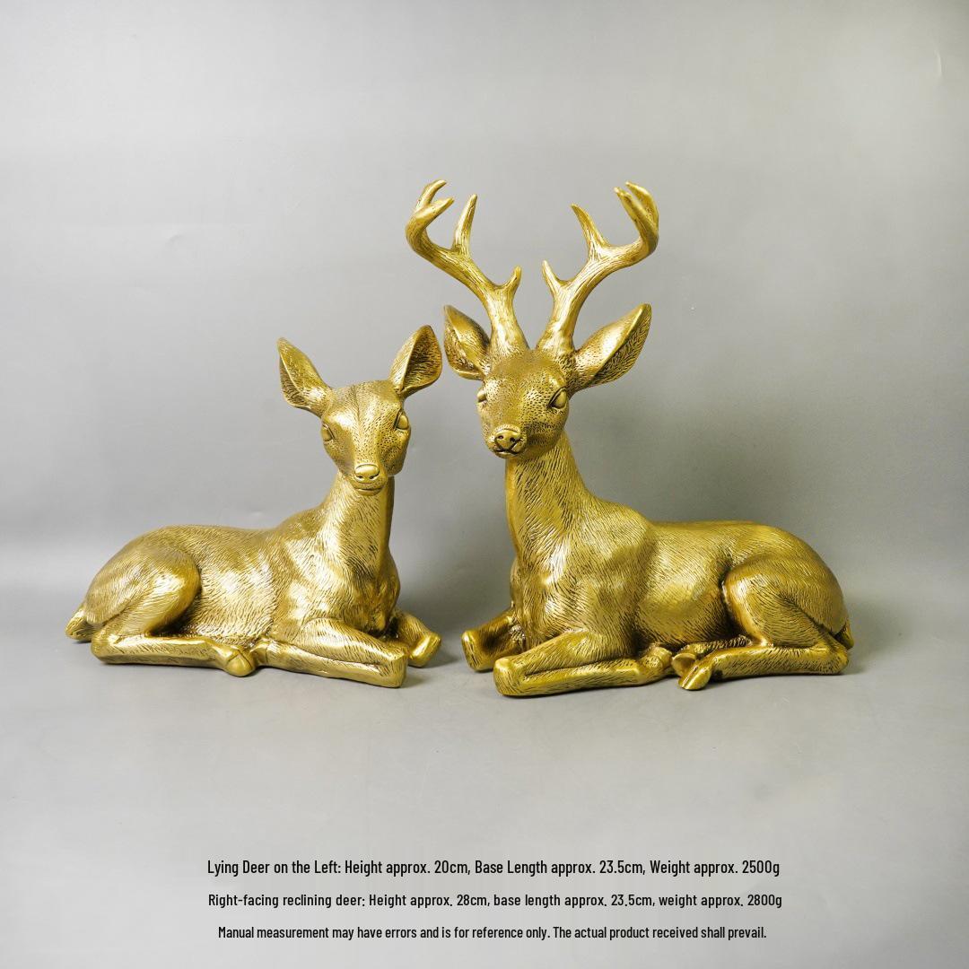 Brass Reclining Deer Ornament Pair for Wealth and Prosperity - Ideal for Living Room or Entrance Cabinet