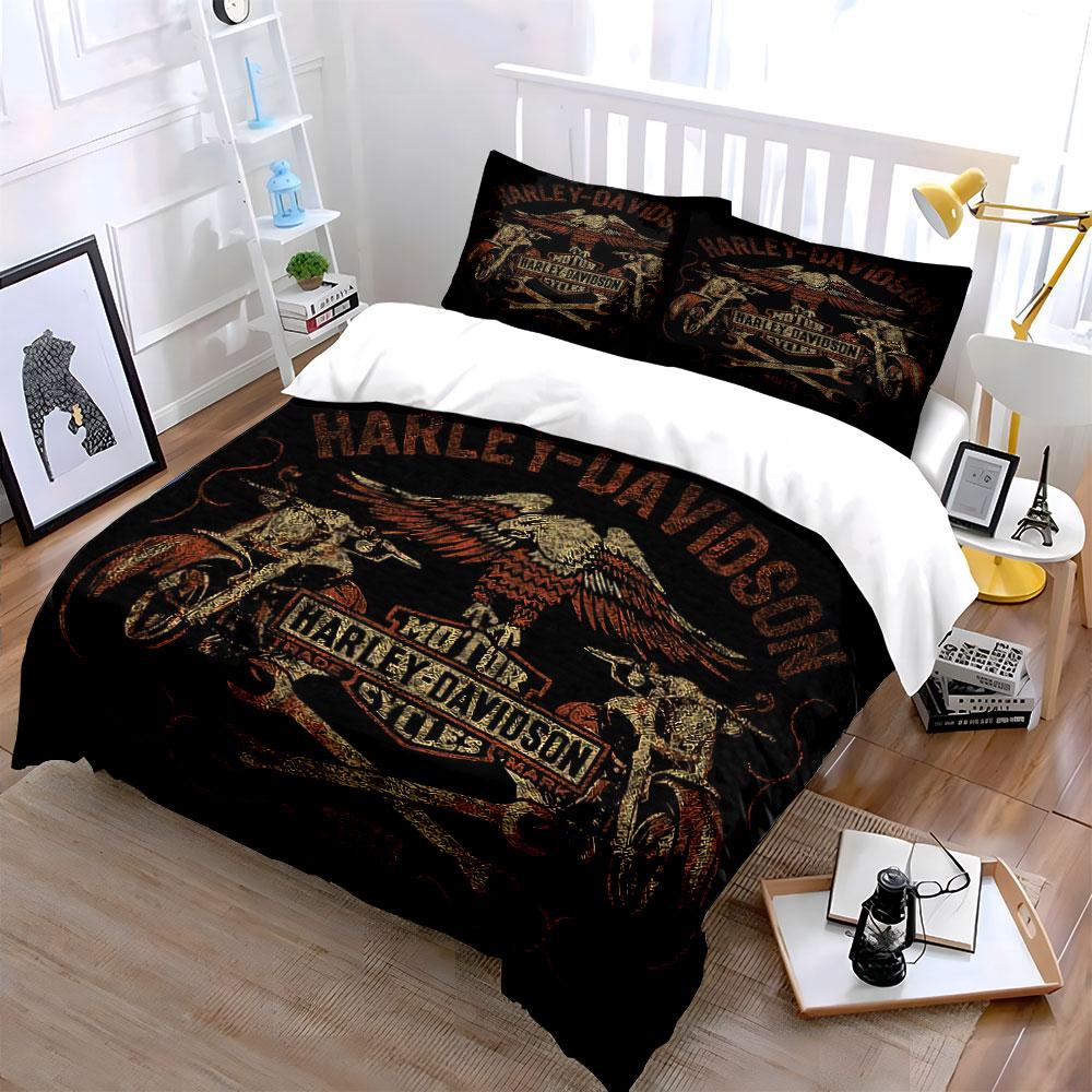 Harley-Davidson Logo Design Bedding Duvet Cover Set Duvet Cover Pillowcases (1*Duvet Cover 2*Pillowcases, Without Duvet Insert)