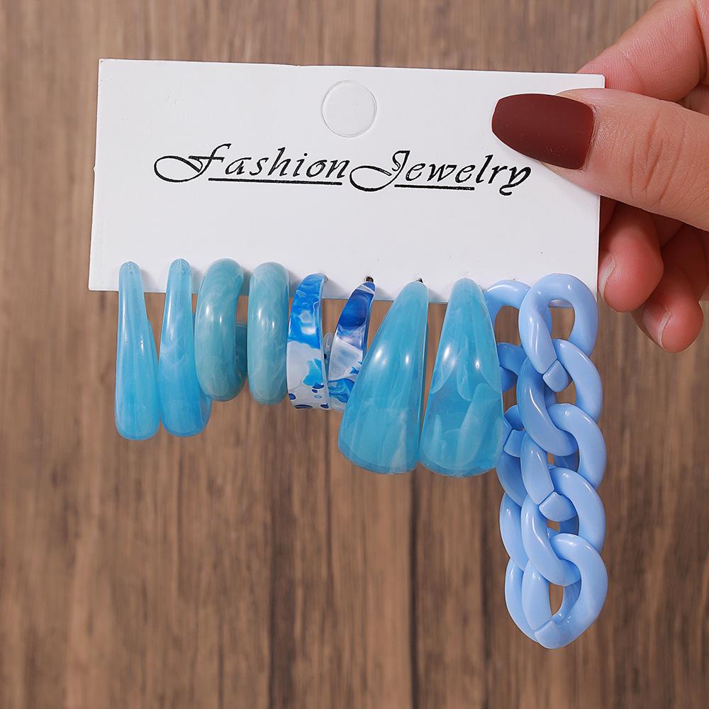 European and American jewelry, color resin acrylic earrings set, female dopamine exaggerated chain earrings.