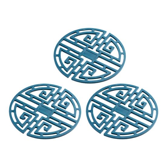 3ks/sada Podložka na nápoje Vyhloubená tepelná izolace Silikonová podložka na stůl v klasickém čínském stylu pro