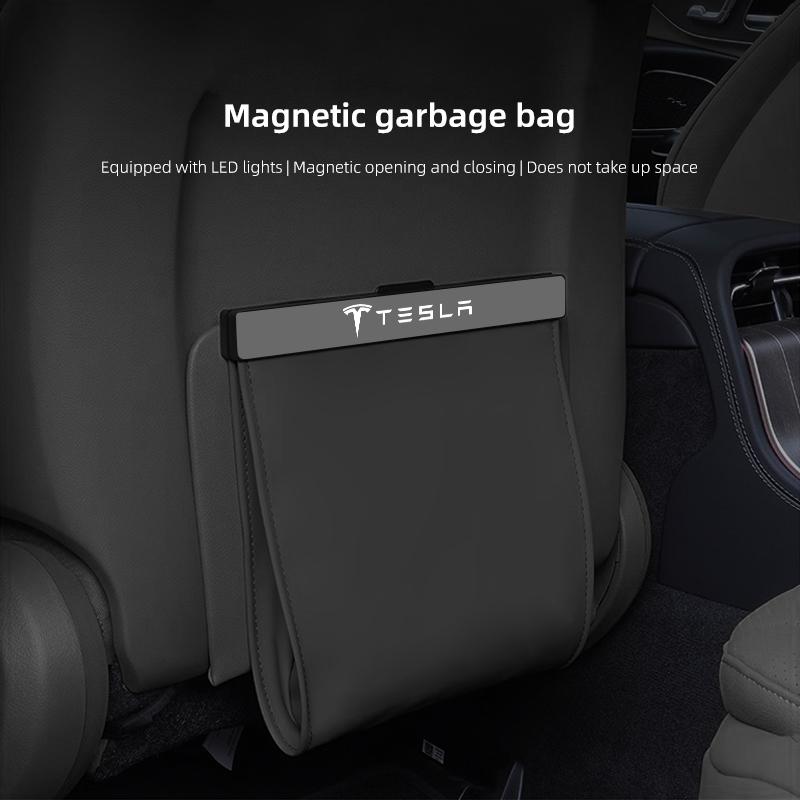 Seat Back Storage Bag Magnetic Open PU Leather Garbage Trash Bin Pocket Organizer Car Accessories Key For Tesla Model 3 Y X Coil