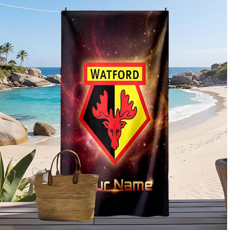 Watford FC Personalized Printed Beach Towel Soccer Logo Support Custom Name Text Absorbent Towel For Sport Travel Special Gift