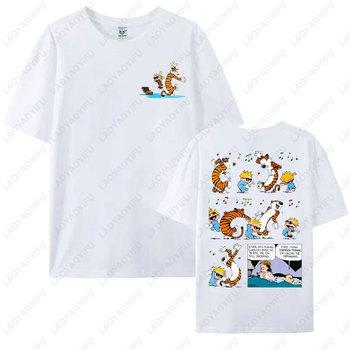 Funny Calvin and Hobbes Graphic T-shirt for Men Women Casual Wear Nostalgia Old School Style Cartoon Anime Tees Camisetas