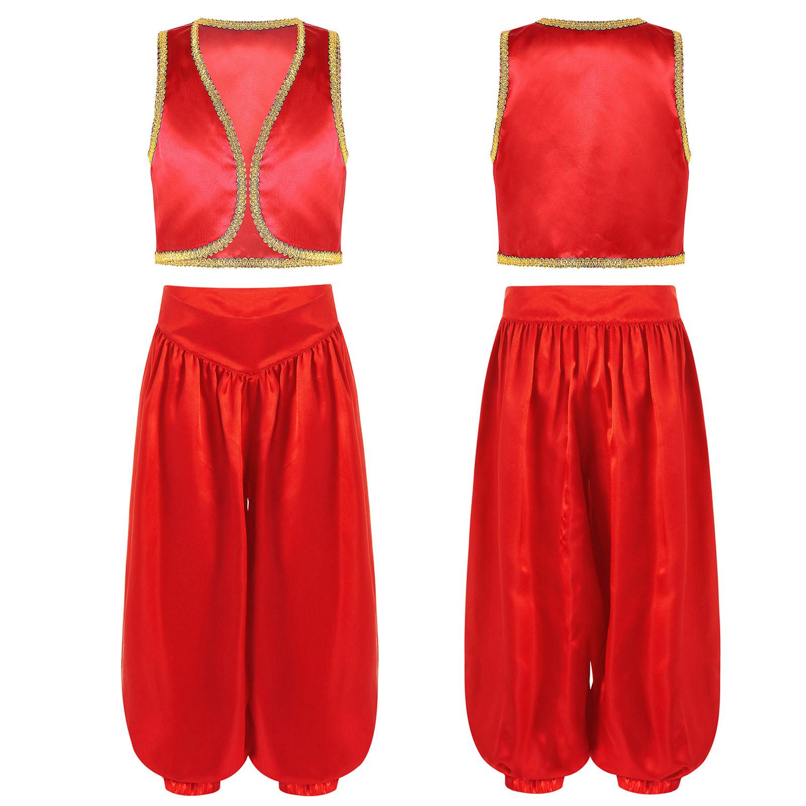 

Boys Fairytale Character Costume Golden Trim Vest Wide Leg Satin Bloomers Halloween Performance Outfit 5-6 Years червоний