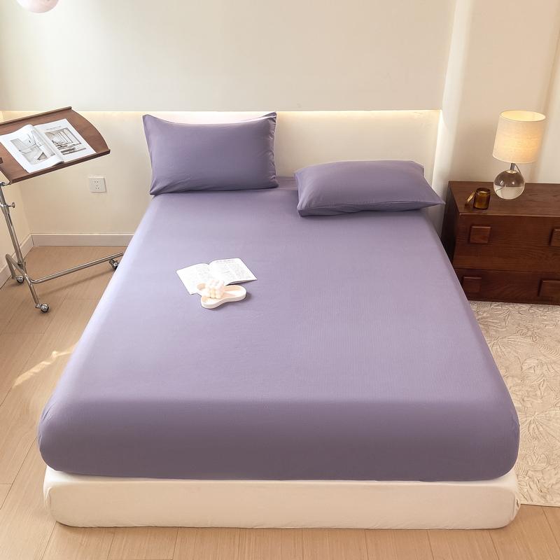 

Washed Cotton Bed Sheet Fitted Sheet with Pillowcase Elastic Bands Non Slip Adjustable Mattress Cover for Double King Queen Bed US-Twin XL