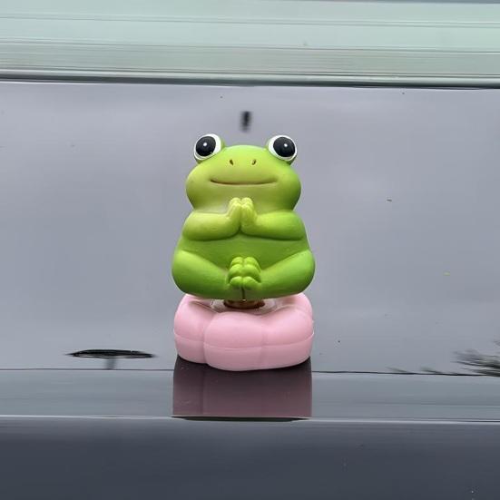 Car Ornaments Cute Rotating Frog Resin Dashboard Figurine Stress Relief Decoration with Strong Sticky Base Funny Accessory for Car Auto Motorcycle
