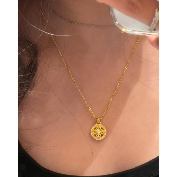 Inlaid diamond hollow cross vajra compass necklace for women, light luxury niche high-end design pendant accessory, collarbone chain