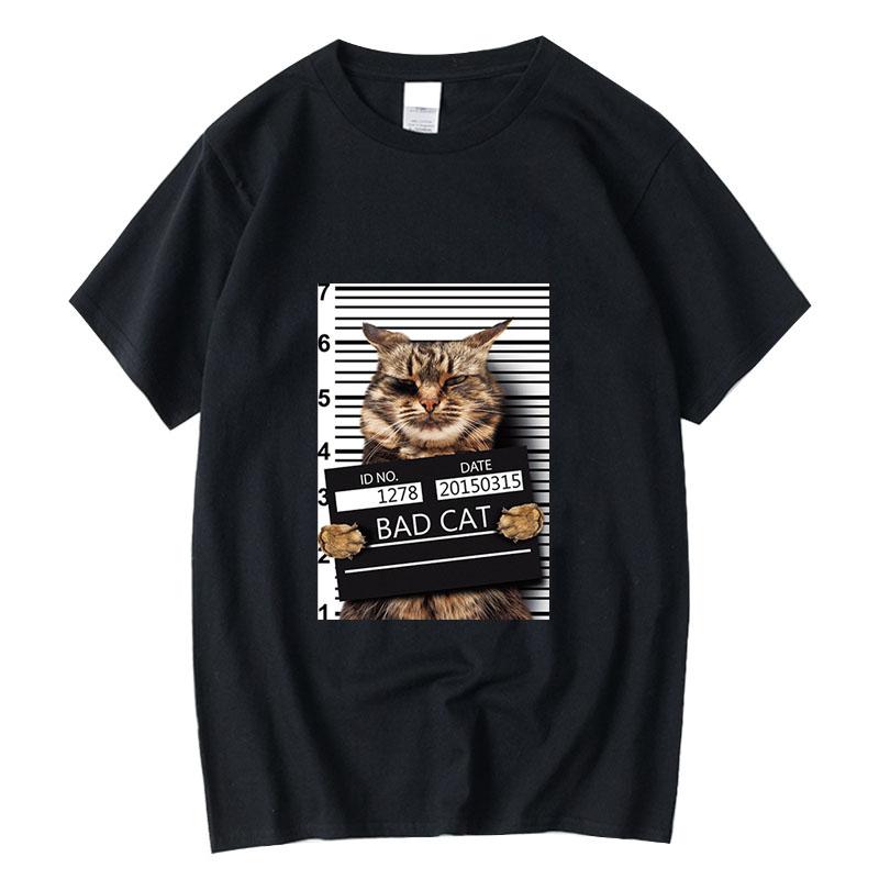 Funny Crime Cat Print Casual O-neck Loose Men Women Tee Shirt Summer Humor Unisex Short-sleev Casual Creativity Streetwear Tops