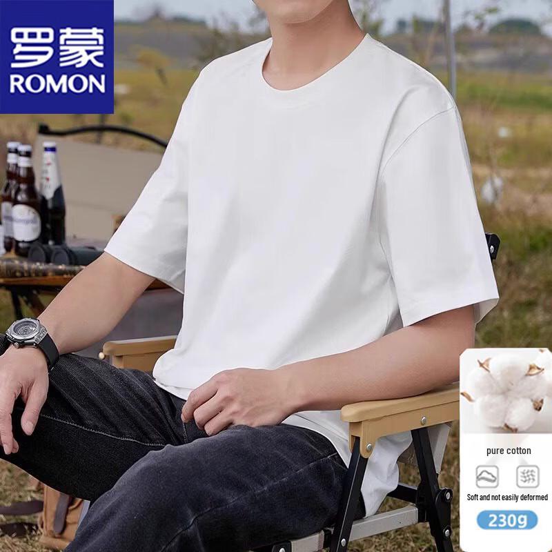 ROMON Men s Heavyweight Pure Cotton Loose Fit T-Shirt S