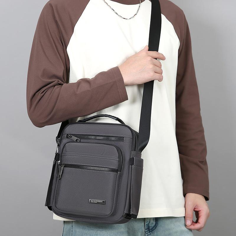Men Multi-layer Shoulder Bag Fashionable Casual Lightweight Nylon Crossbody Bag for Daily Outing Commuting Small Handbag
