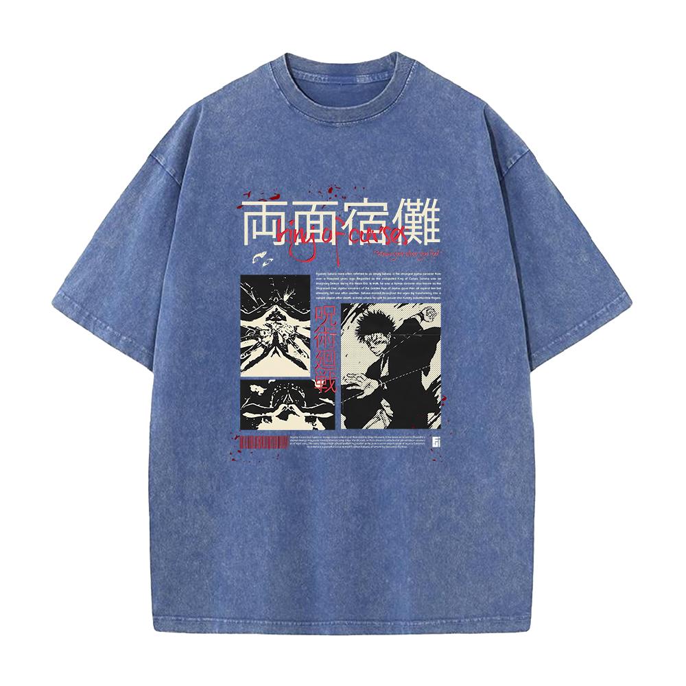 Ryomen Sukuna Print Tshirt Jujutsu Kaisen Manga T Shirt Men Women Wash Cotton Tee Top Summer Short Sleeve Loose Tshirt Clothing