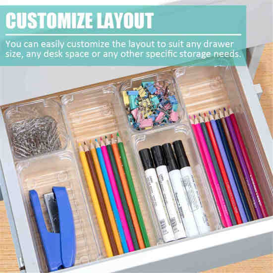 16Pcs/Set Plastic Transparent Office Cosmetic Organizers Drawer Storage Box