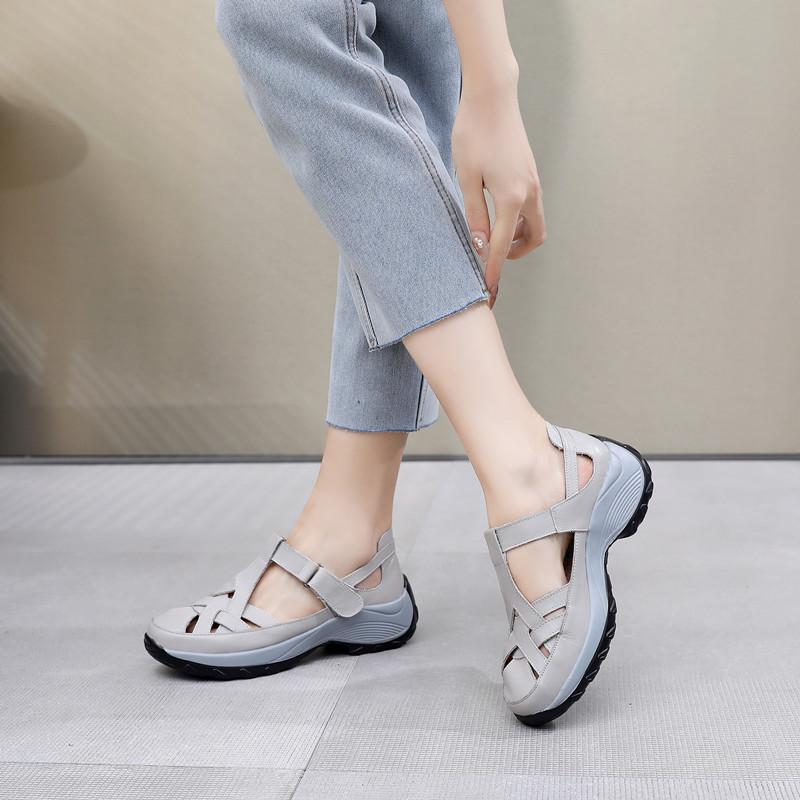 Fashion GKTINOO Women Platform Sandals Genuine Leather Comfy Flats Comfortable Ladies Casual Shoes White Sneakers Hollow Female Sandals