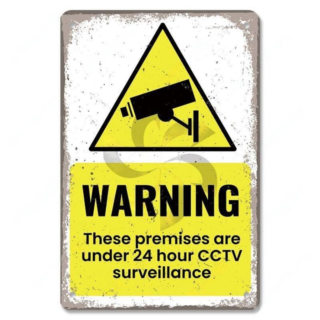 Warning CCTV Tin Signs Metal Plaque Notice 24 Hour Security Camera Vintage Poster Metal Plate Wall Decor for Mall Shop Bar Ho