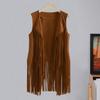Women's Fringe Vest Retro Sleeveless Jacket Cowgirl Western Outfits Open Front Tassel Cardigan Outerwear