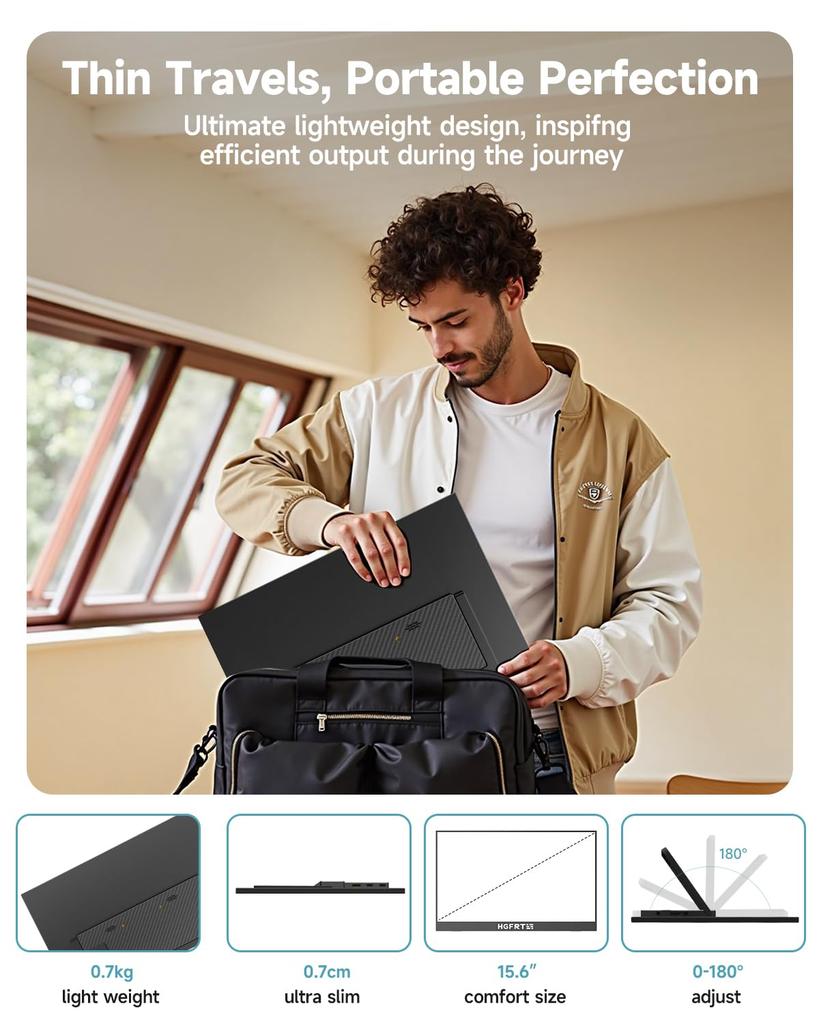 Mobile Monitor Inch Mobile Display with Lightweight IPS LCD Panel Gaming Monitor Switch Monitor Travel Monitor 60Hz HDMI Speaker No Power Adapter