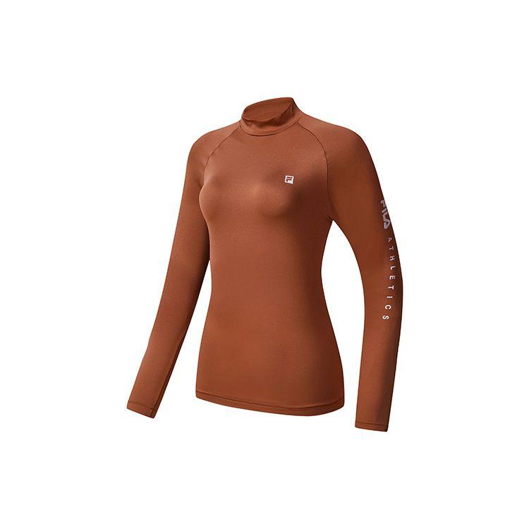 

FILA Fitted Letter Running Long Sleeve T-Shirt Women tops Leather-Brown Printed A11W242201F-BN M